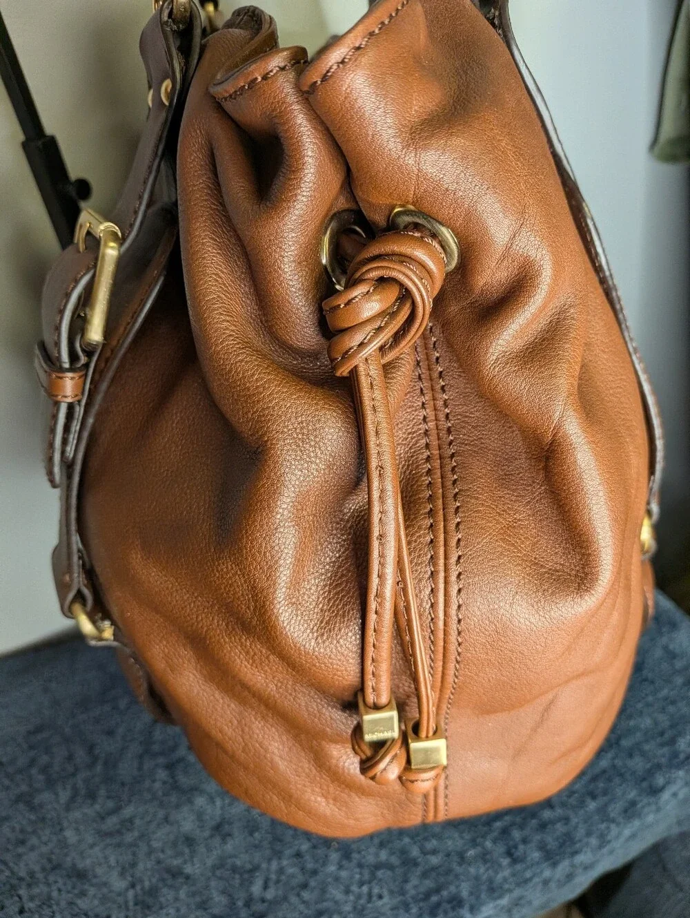 NWT Michael Kors Lattington Large Leather Drawstring Tote Bag Mocha MSRP $428